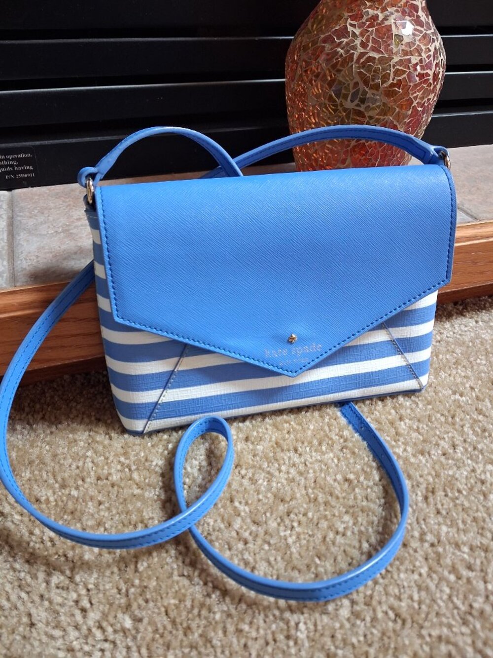 KATE SPADE Fairmount Square Large Monday Alice Blue/White Stripe Crossbody Bag